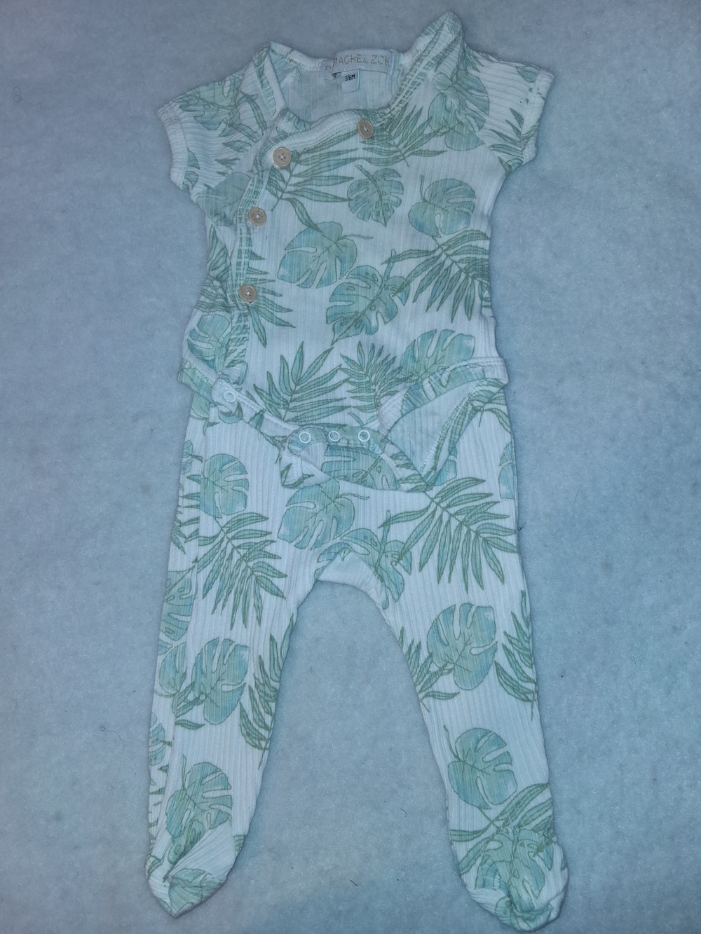 Rachel Zoe White Baby Pants Set with Light Green Leaf Print